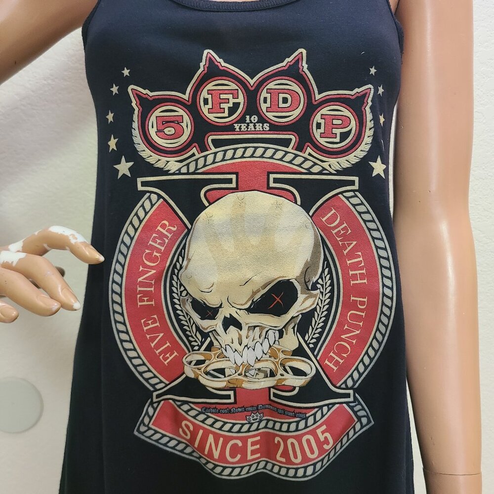 5FDP LOGO FIVE FINGER DEATH PUNCH ROCK TEE TUNIC TANK TOP STRETCH KNIT sz L